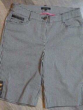 Renuar Gingham Black & White Bermuda Shorts w/Faux Leather Trim Sz 6